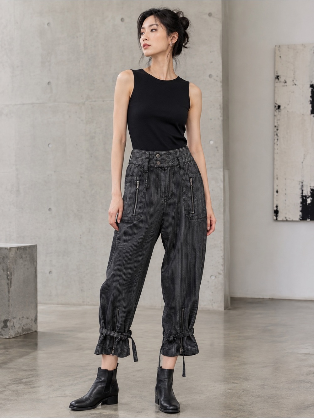 Donoratico 达衣岩 L Avant Garde Utility Cropped Pants Zipper Ankle Ties Y2K